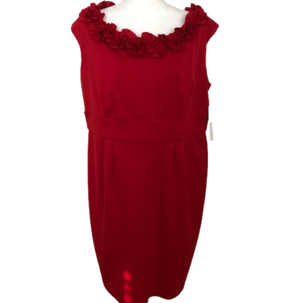 London Times Woman Red with Flat Ruffled Neckline